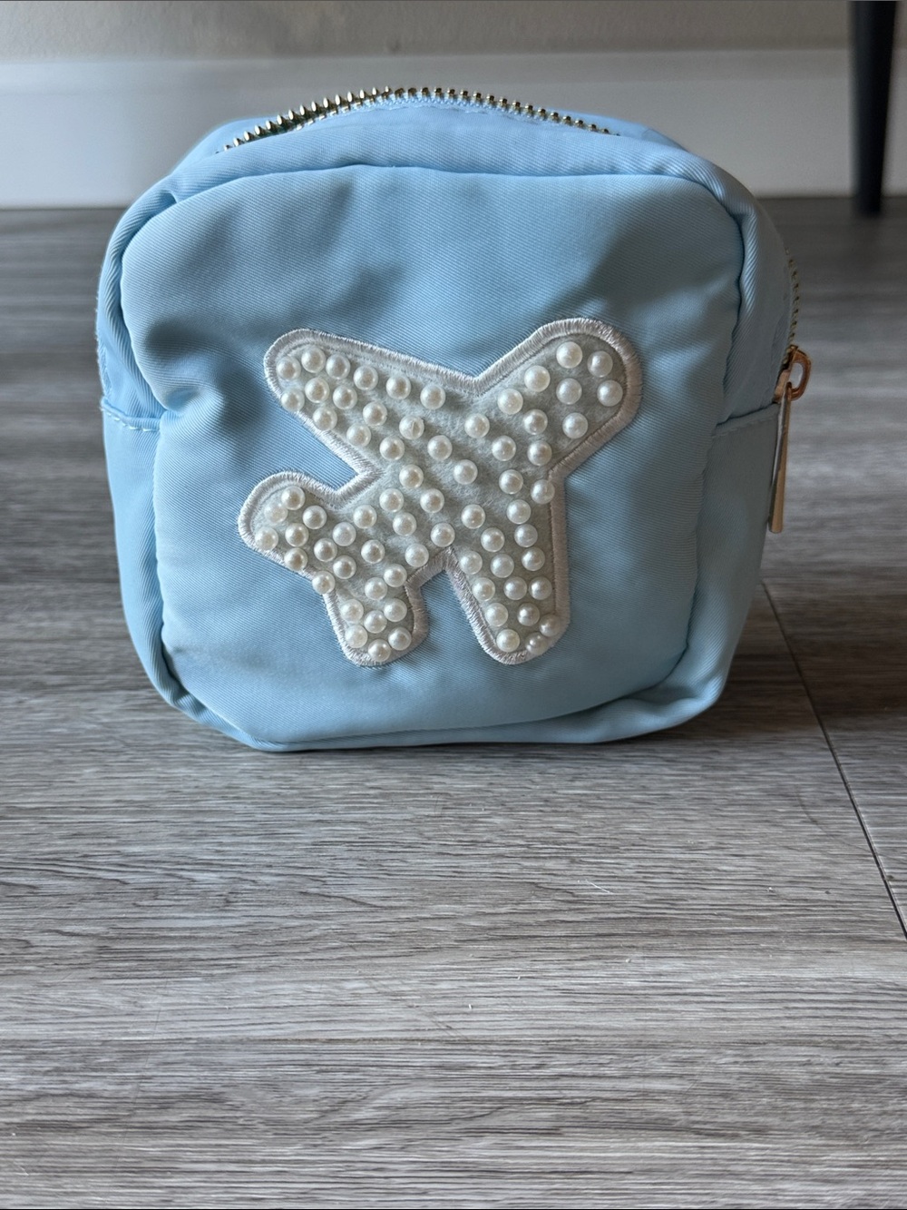 Airplane Mini Nylon Makeup Bag Pearl Patch Pouch